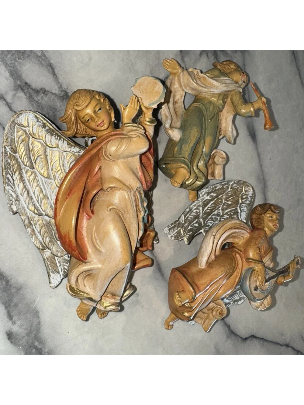 3 Vintage Flying Angel Set Ornaments Italy Depose Resin 5